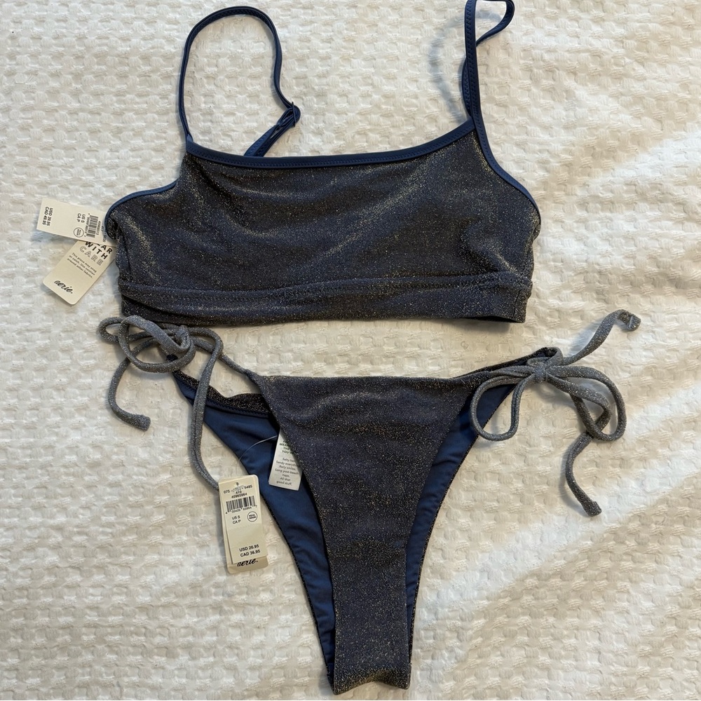 Aerie Shimmering Dark Blue Bikini Set
